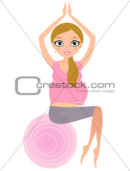 Beautiful Pregnant woman sitting on Pilates exercise ball