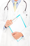 doctor holding a blank clipboard