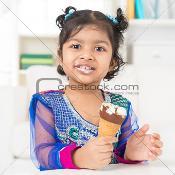Eating ice cream.
