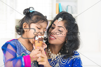 Eating ice cream with mother