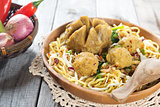 Traditional Indonesian meatball noodles