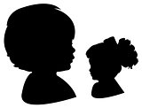 child head and her doll head silhouette vector