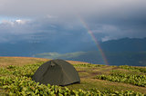 tent and  rainbow