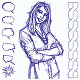 Sketch Business Woman With Crossed Hands