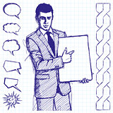 Sketch Businessman With Empty Write Board