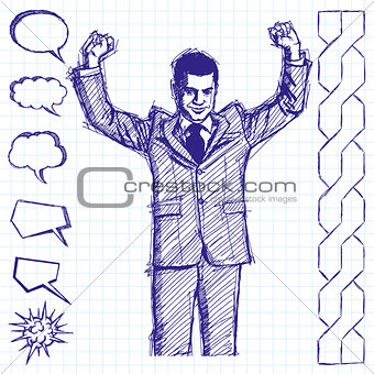 Sketch Businessman With Hands Up