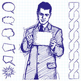 Sketch Businessman With Touch Pad