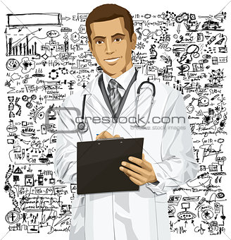 Vector Doctor Man With Clipboard