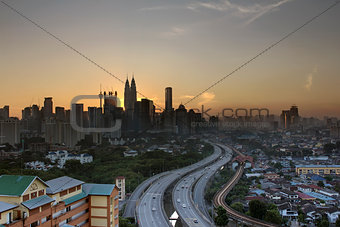 Kuala Lumpur Skyline with Highway at Sunset