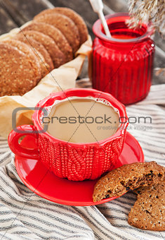 Cup of coffee and homemade cookies
