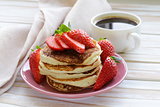 pancakes for breakfast with fresh strawberries