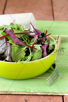 mix salad (arugula, iceberg, red beet) in a bowl