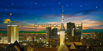 abstract nature background with sunset and cityscape