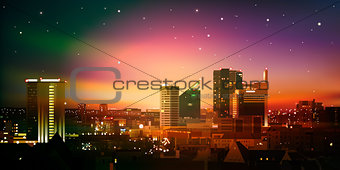 abstract background with city and sunrise