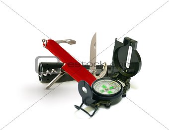 Survival Tools with Pocket Knife and Compass