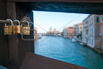 Venice Italy love lockers on Accademia bridge