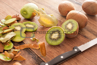 Fresh kiwi fruit being prepared for dessert