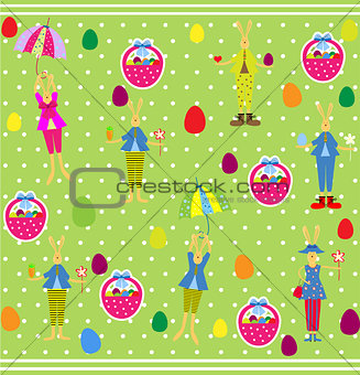 Cute Easter seamless with bunnies and eggs