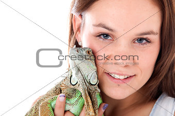 woman and iguana