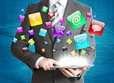 Man in suit holding tablet pc