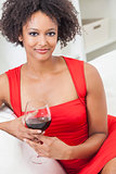 Mixed Race African American Girl Drinking Red Wine