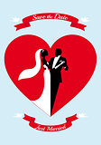bride and groom with red heart, vector