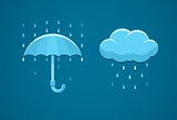 Rainy weather flat icons with cloud rain drops and umbrella