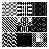 Seamless geometric hipster background set. black and white