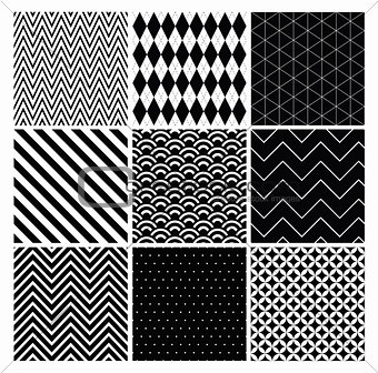 Seamless geometric hipster background set. black and white