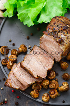 Oven baked pork with mushrooms