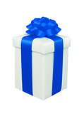 present box with blue bow isolated on white