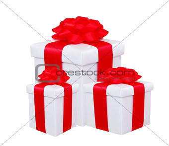 gift boxes with red bow isolated on white