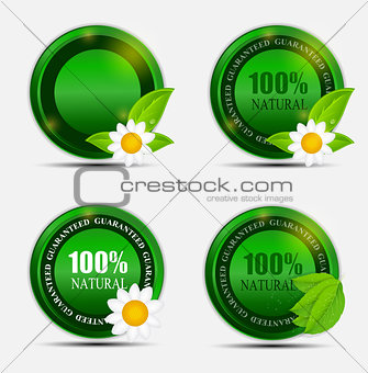 100% Natural Green Label Set. Vector Illustration