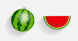 Watermelon Icons with Long Shadows Vector Illustration