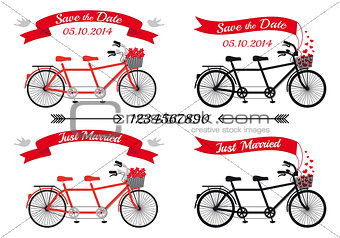 wedding tandem bicycles, vector set