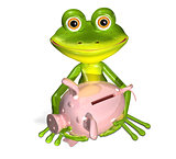 green frog with piggy bank