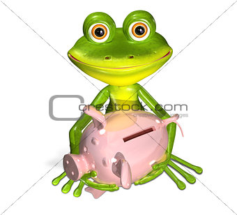 green frog with piggy bank