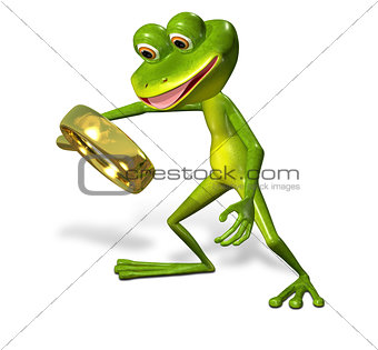 green frog with magnifying