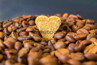 Coffee Beans, Pots, Cinnamon on Dark Background