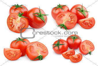 Set of sliced red tomato vegetables on white