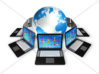 Laptop Computers around World Globe