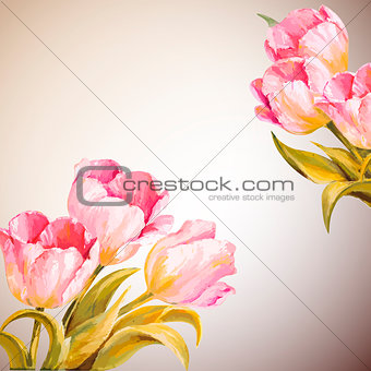 Tulips. Spring flowers invitation template card
