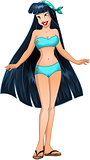 Asian Teenage Girl In Blue Swimsuit