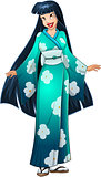 Asian Woman In Blue Kimono