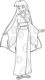 Asian Woman In Kimono Coloring Page