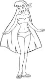 Asian Woman In Swimsuit Coloring Page