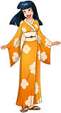 Asian Woman In Yellow Kimono