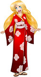 Blond Woman In Red Kimono