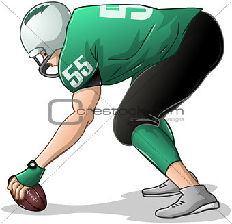 Football Player Kneels and Holds Ball Side View