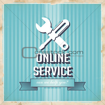 Online Service Concept on Blue in Flat Design.